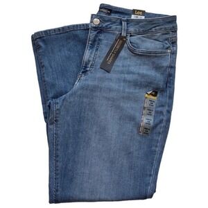 LEE Regular Fit Women's‎ Straight Mid Rise Jeans Size 16 36X30 Blue Denim New